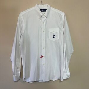 Ralph Lauren Mens White Cotton Button Down Shirt Tennis Crest PRLC Large L
